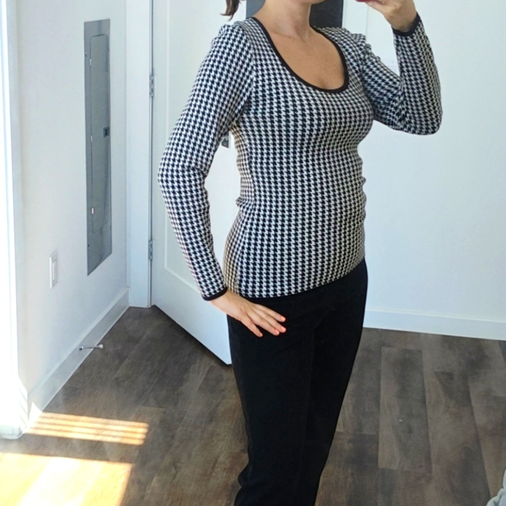 Black and white checkered sweater top